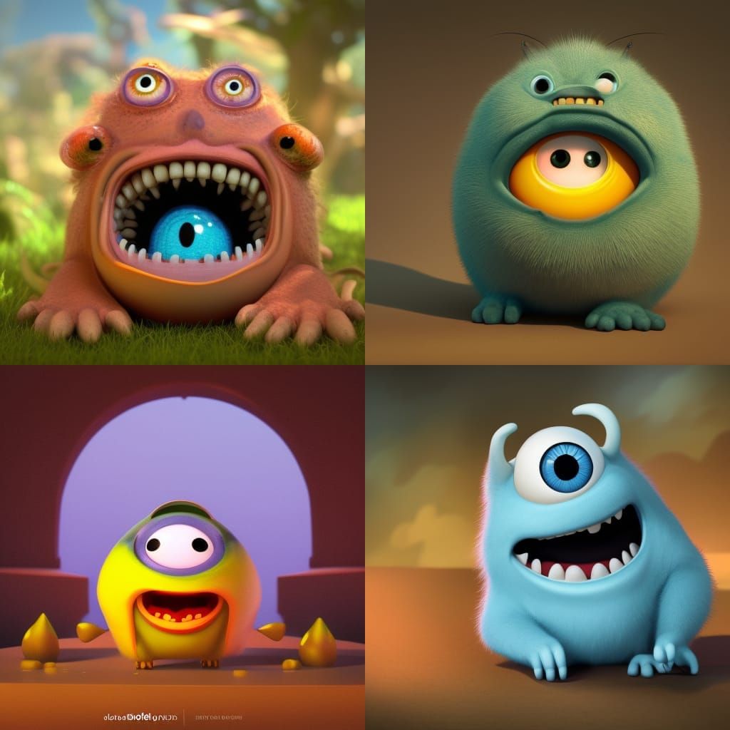 Cute Fluffy Monster in Pot: 3D Digital Art