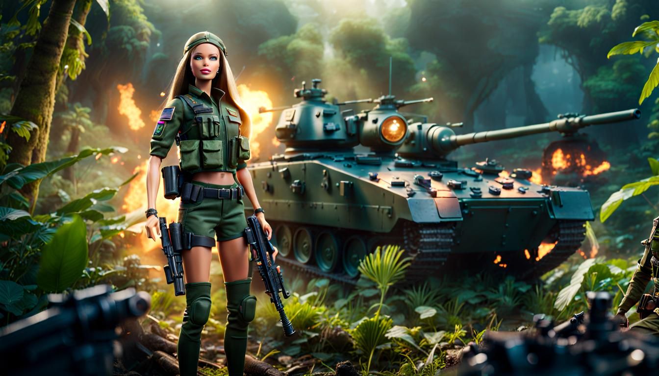 Barbie as Military Action Figure, Detailed Matte Painting