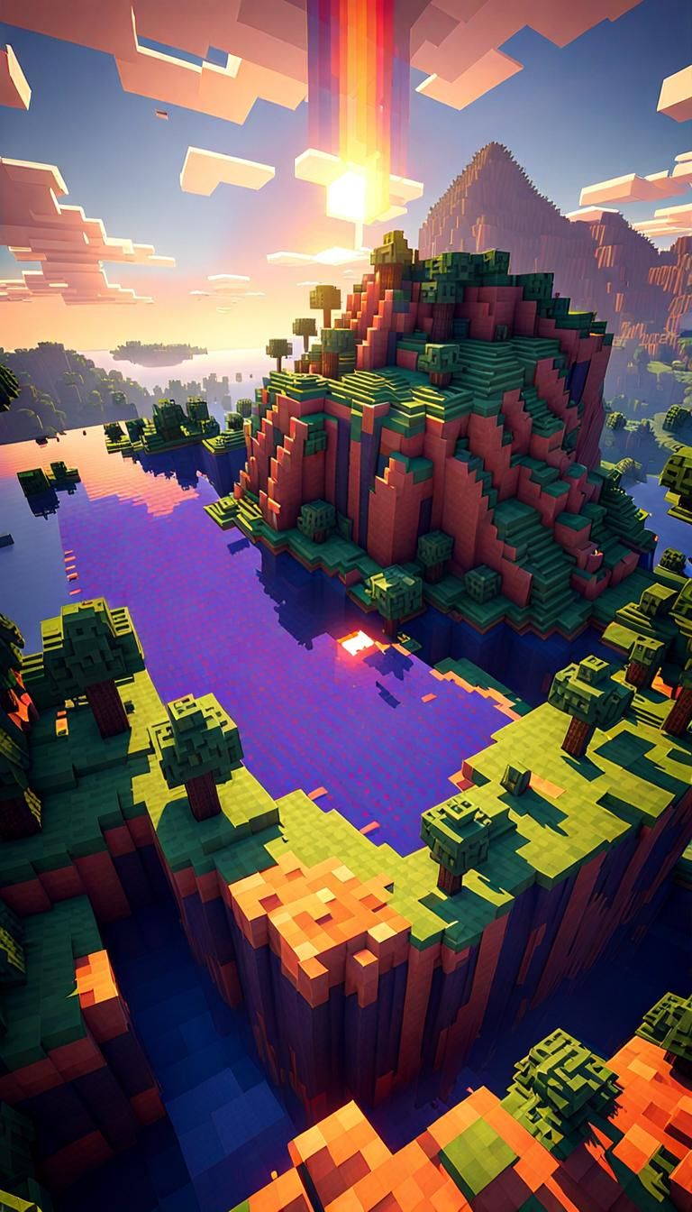 Minecraft Sunset Overlooking Expansive Landscape