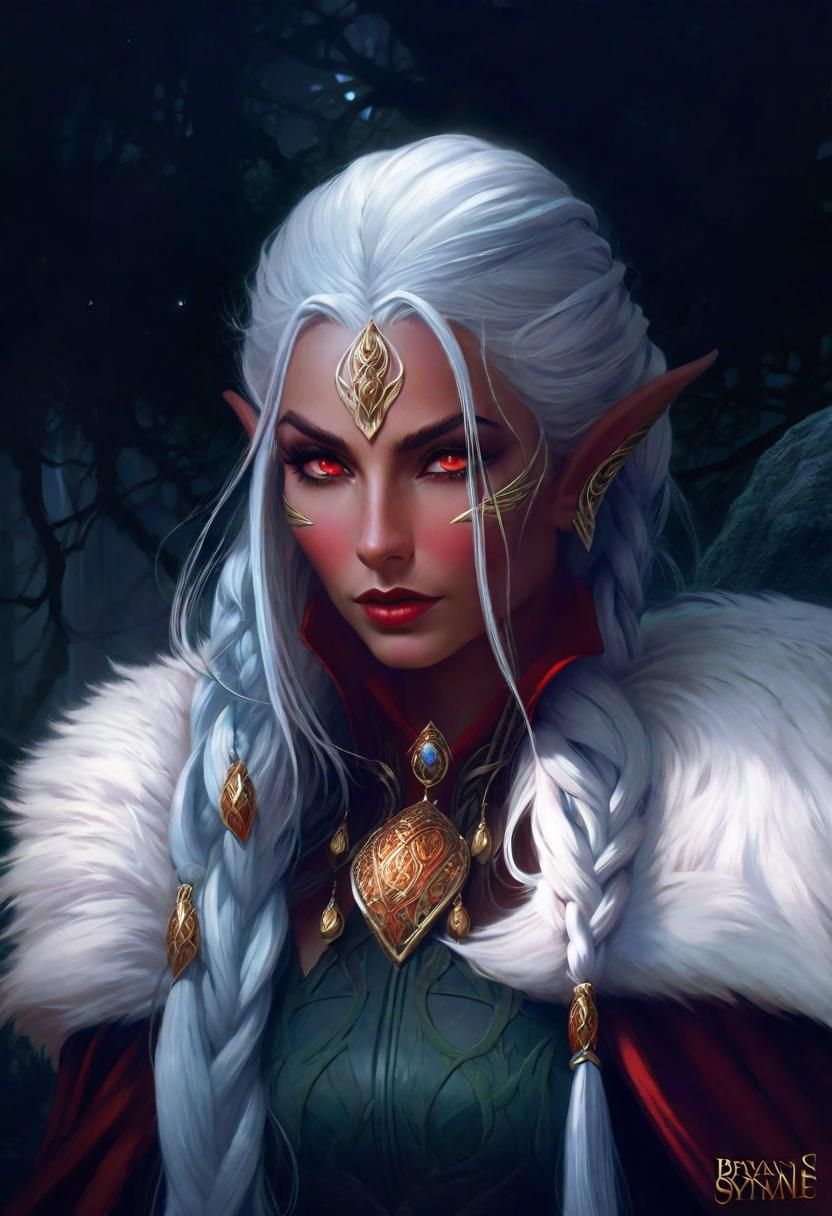 Fantasy Elf with Red Skin and Braided Hair