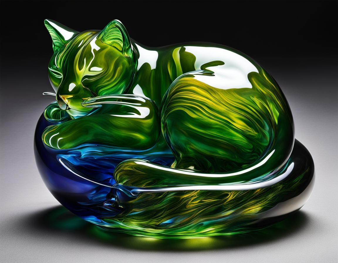 Glass Sculpture of a Sleeping Cat