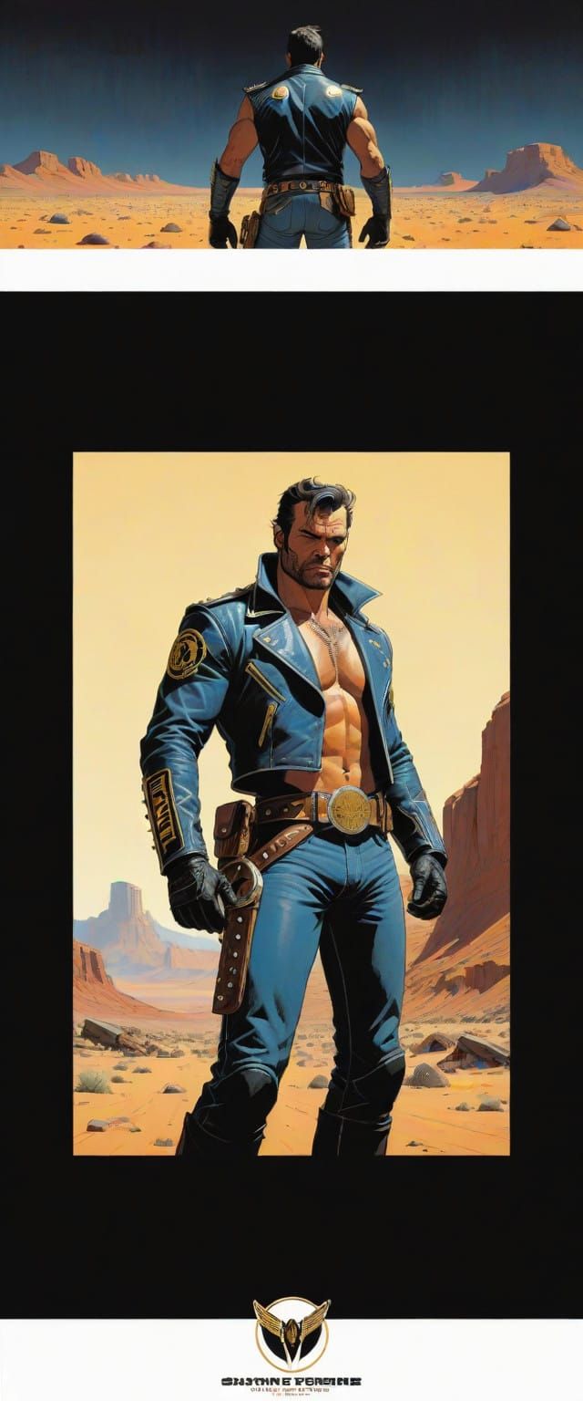 Gritty Biker Cowboy Champion in Gritty, High-Contrast Illust...