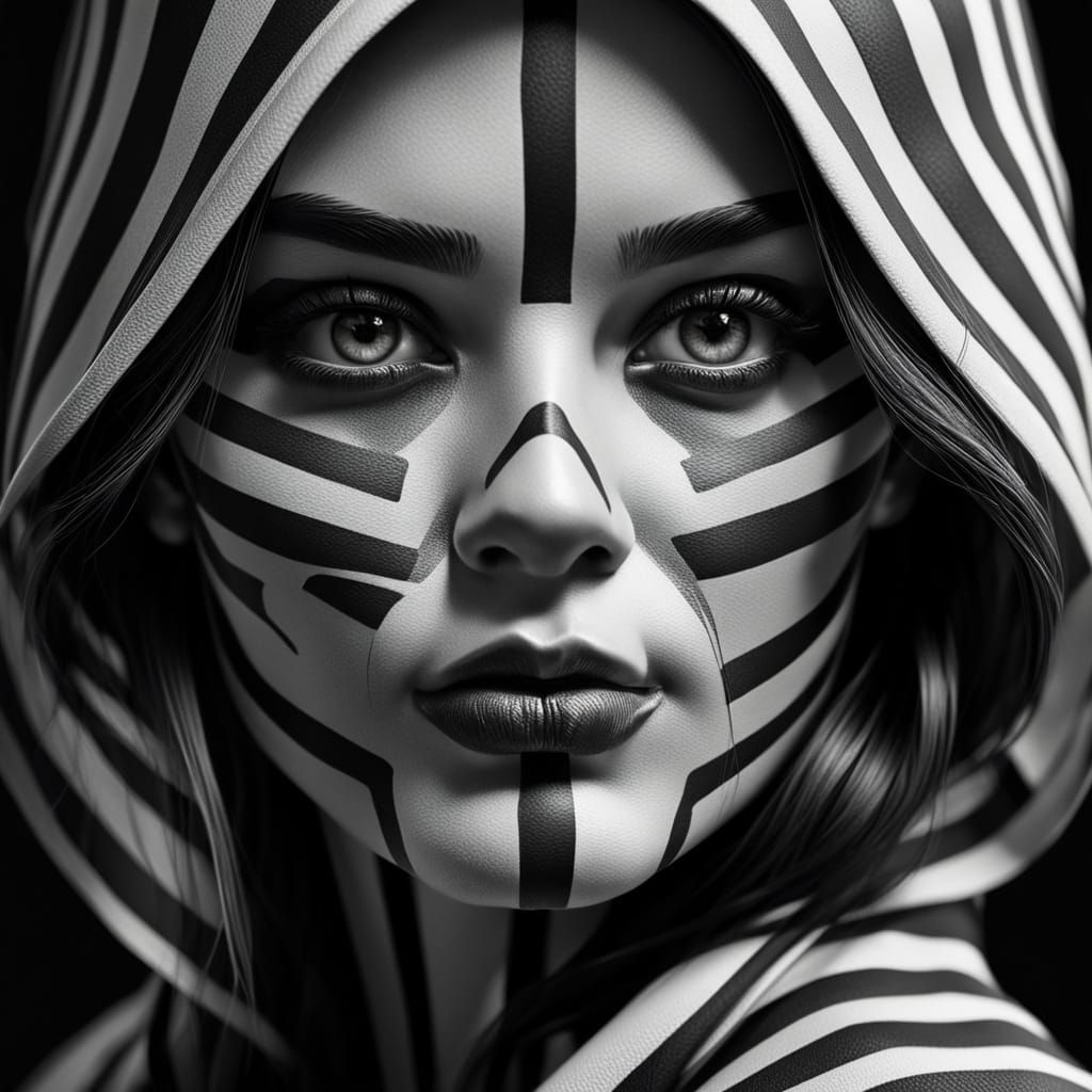 Striking Grayscale Portrait with Vertical Stripes