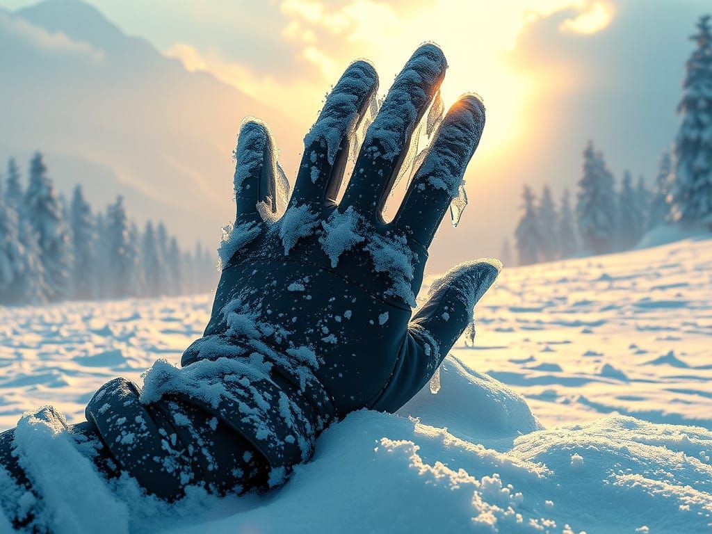 Frosted Hand Breaks Through Snowy Winter Wonderland in Fanta...