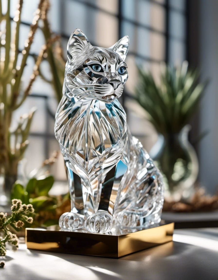 Crystal Egyptian Cat Sculpture with Diamond Necklace