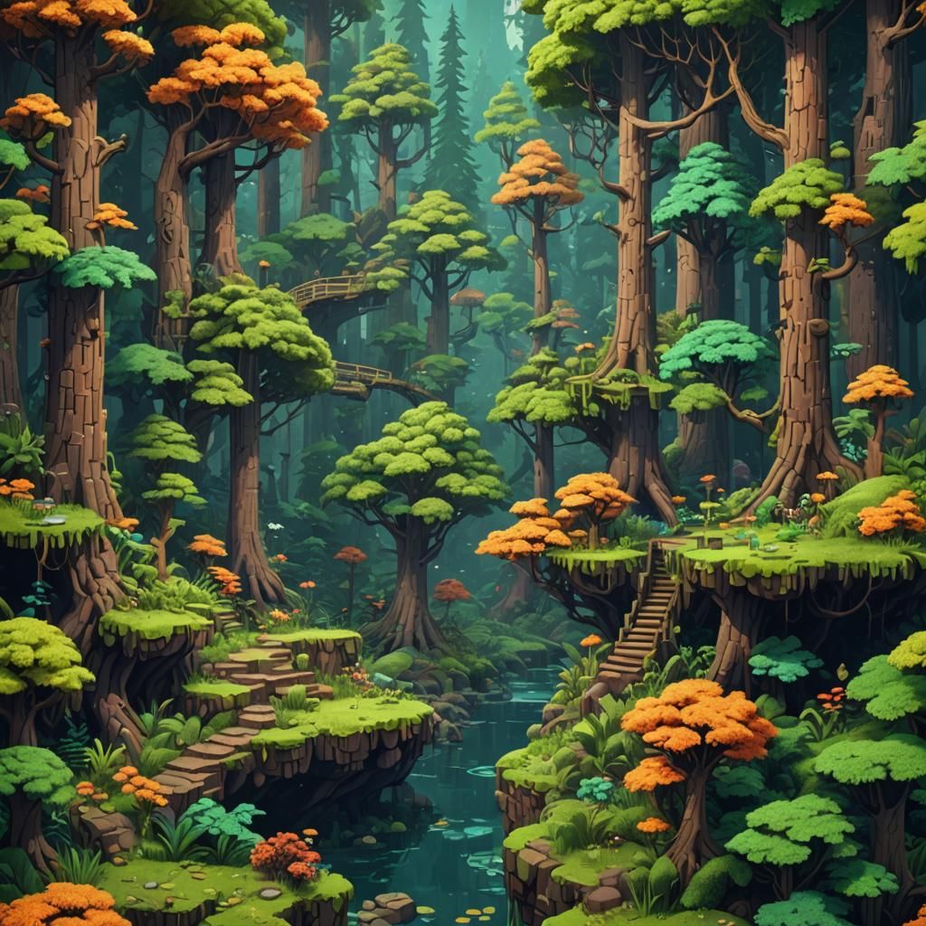 Pixilated Forest Scene in Retro Nintendo Style