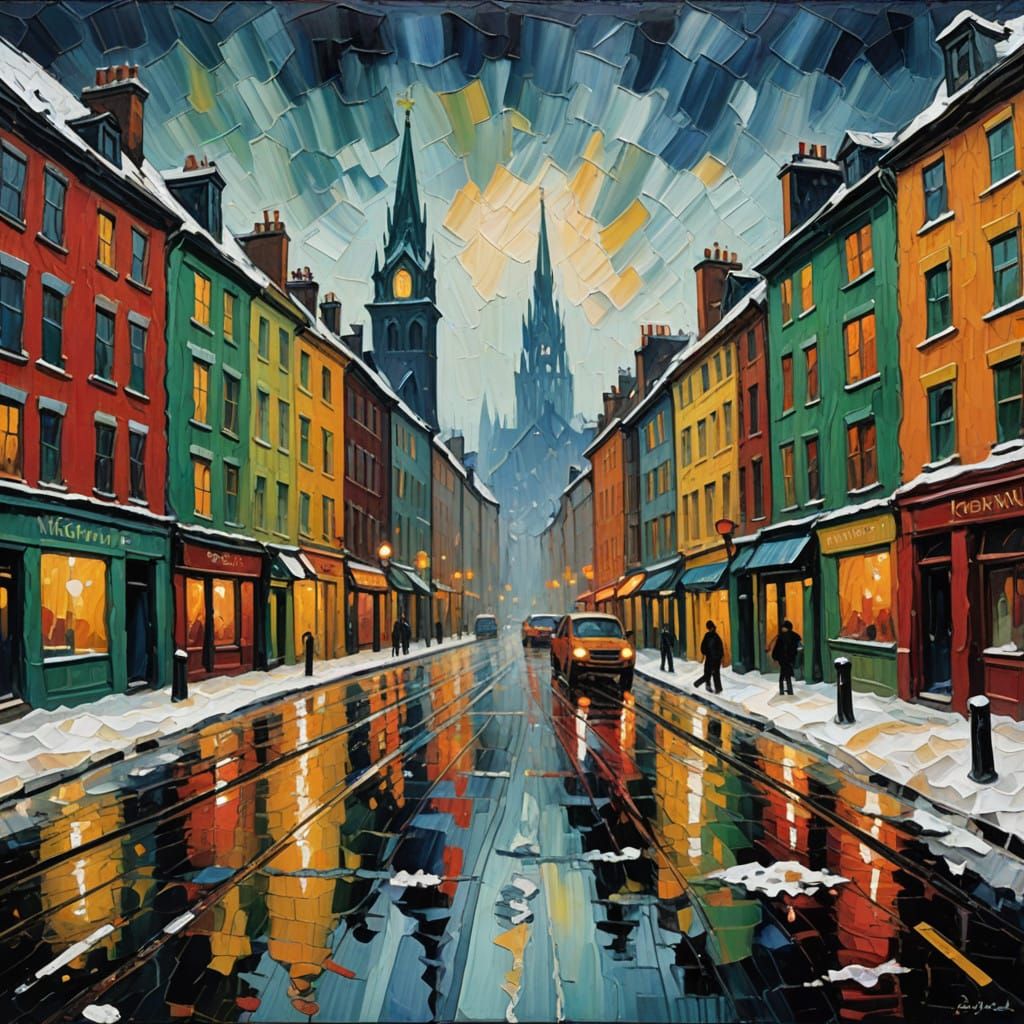 Neoimpressionist Christmas Cityscape Under Vibrant Neon