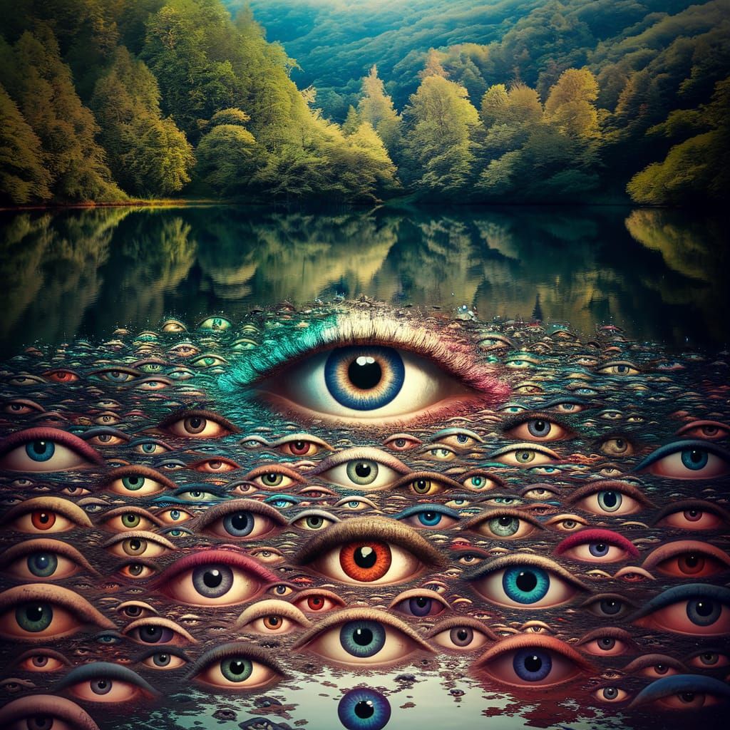 Surreal Lake Reflects Forest of Floating Eyes