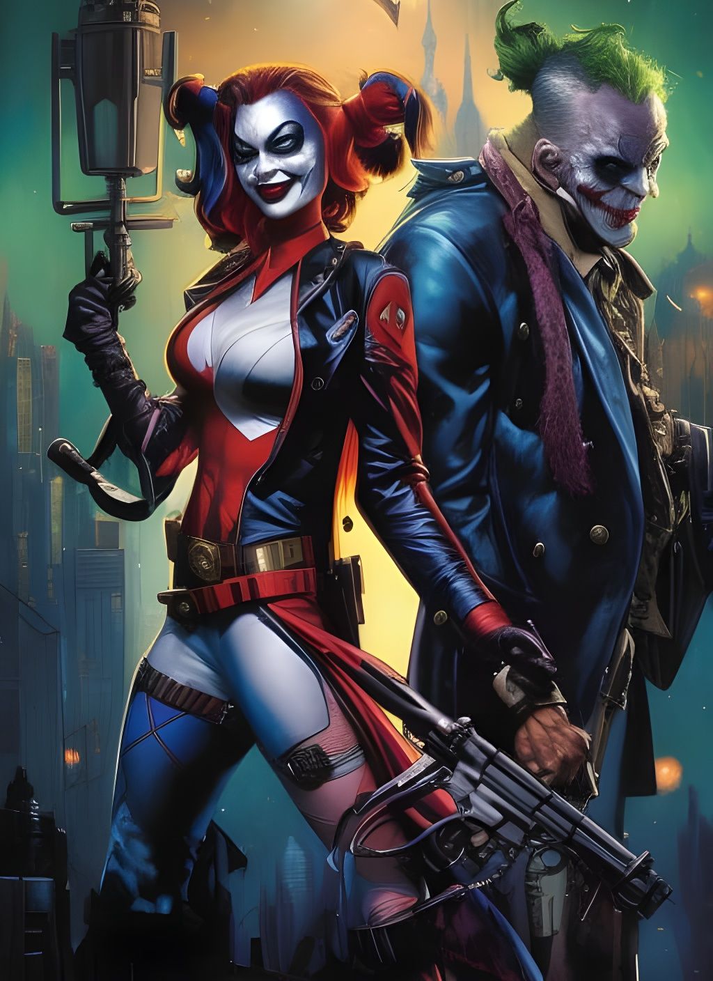 Harley Quinn and Joker Crayon Caricature