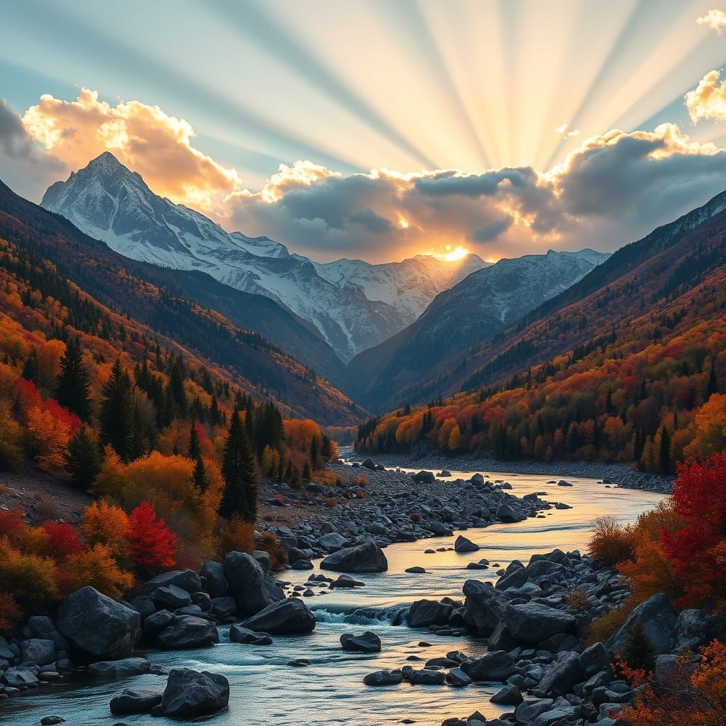 Golden Hour Over Autumnal Mountain Range