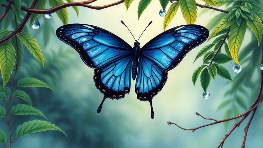 Sapphire Morpho Butterfly in Watercolor Style