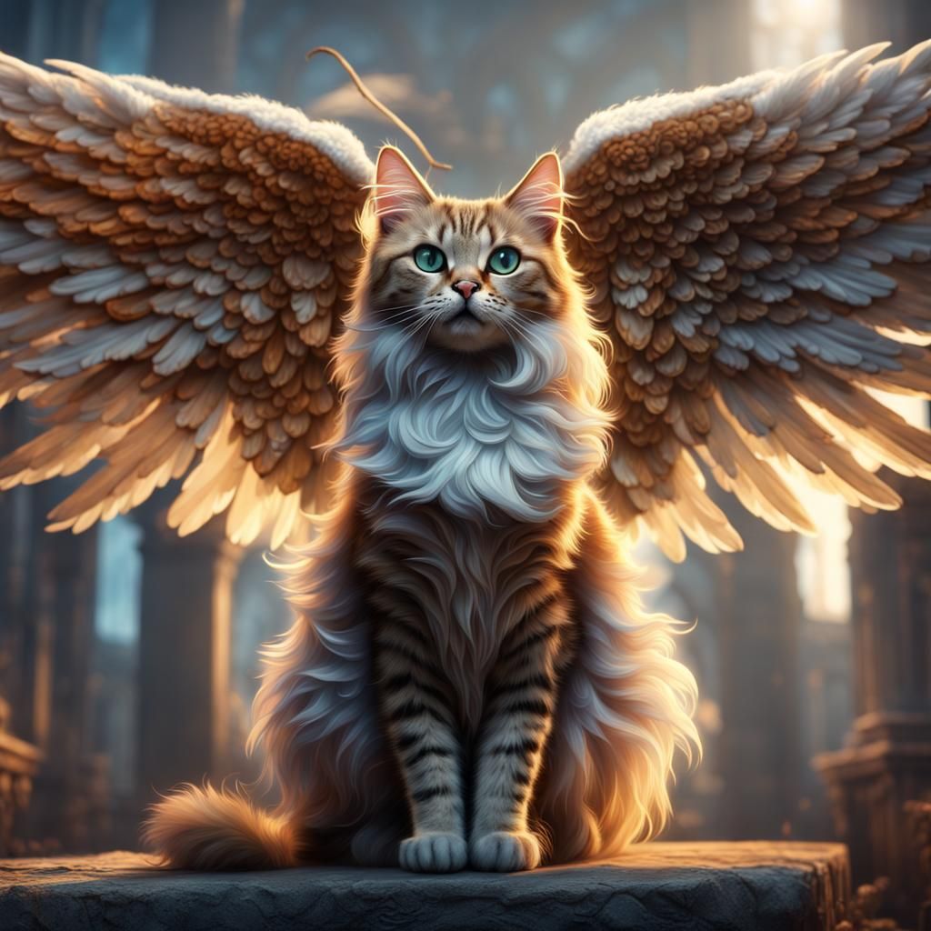 Fantastical Cat with Angel Wings