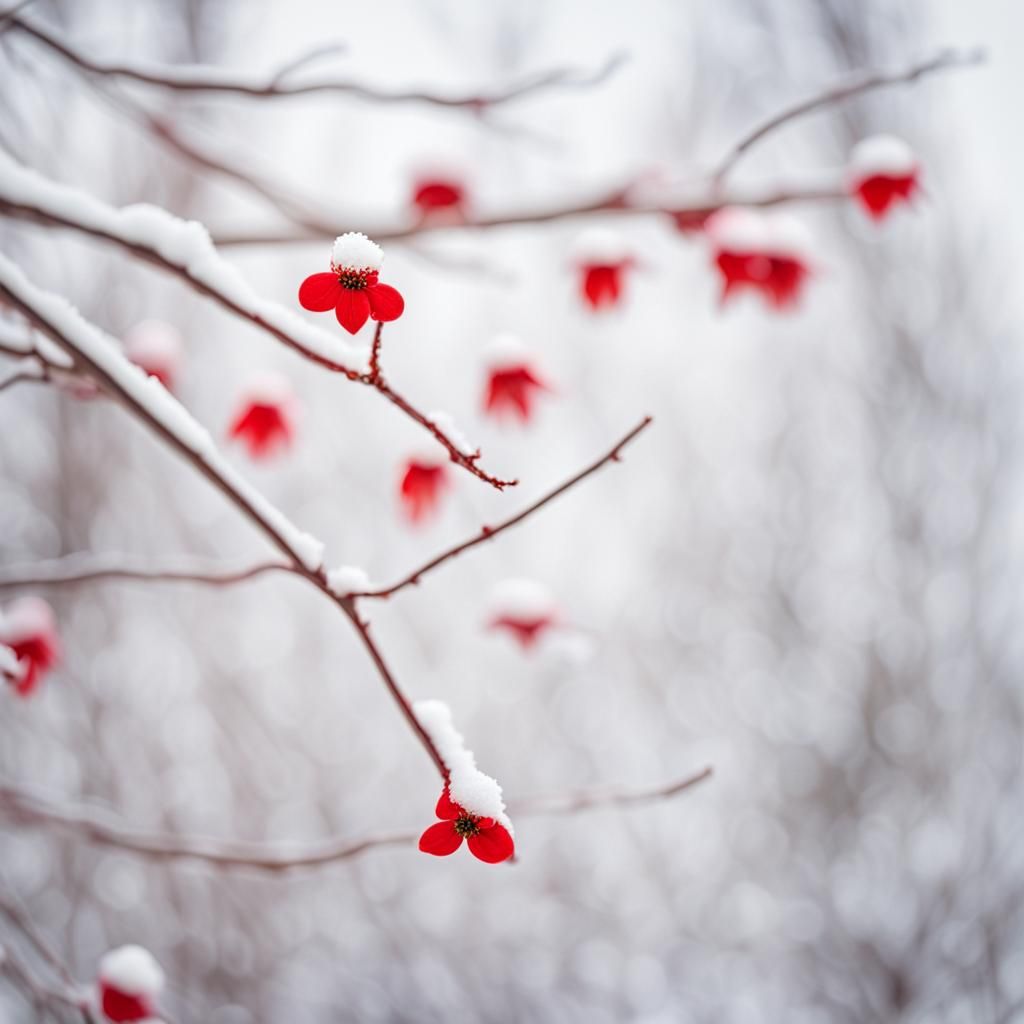 Red Twig Dogwood Bush in Winter Snow
