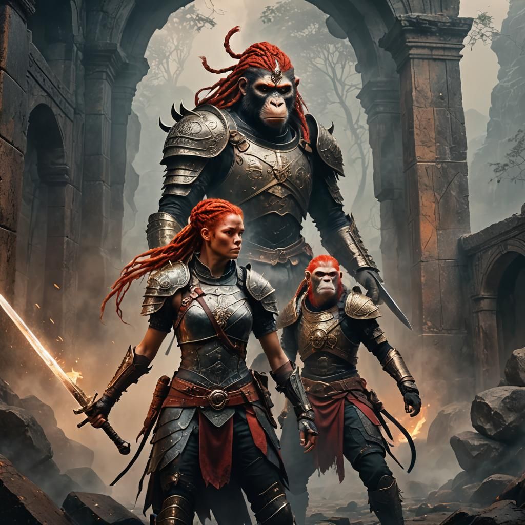 Fierce Female Warrior in Dark Fantasy Style