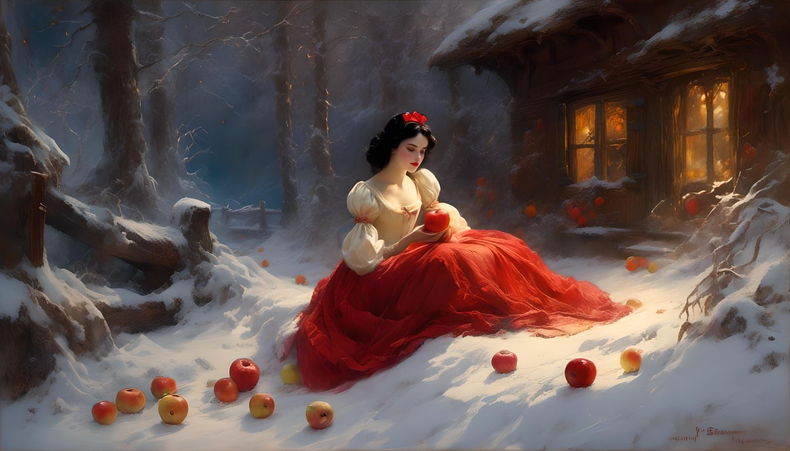 Snow White and the Hag, in Oil Painting Style