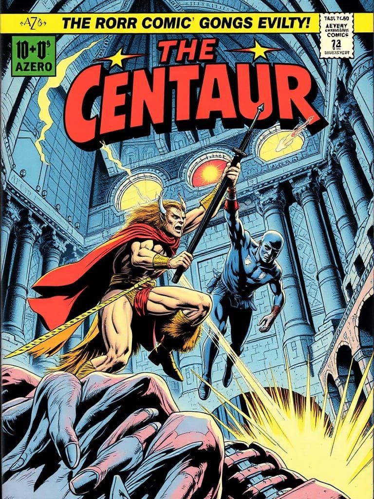 Epic Battle Comic Book Cover in 1970s Style