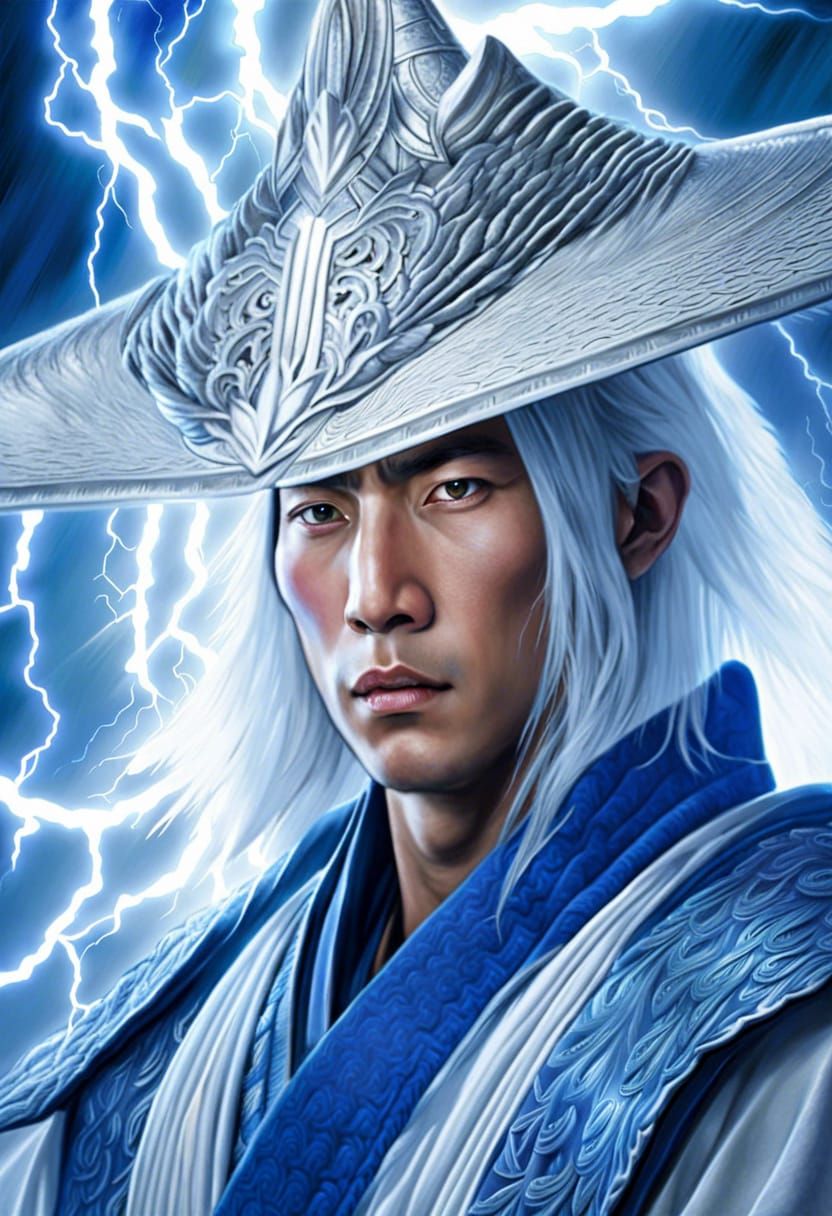 Lightning God in Royal Gi: Hyperdetailed Portrait