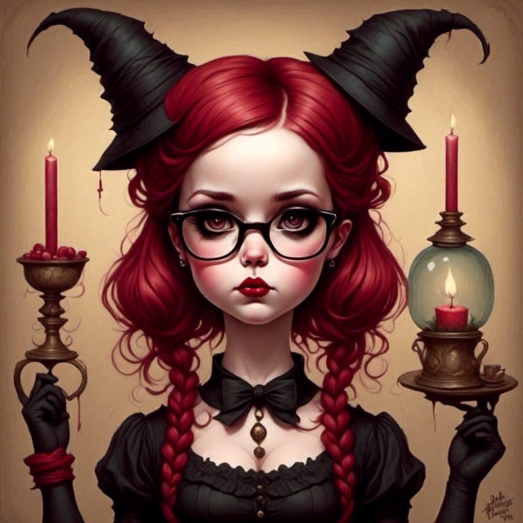 Whimsical Witch Girl Portrait in Pop Surrealist Style