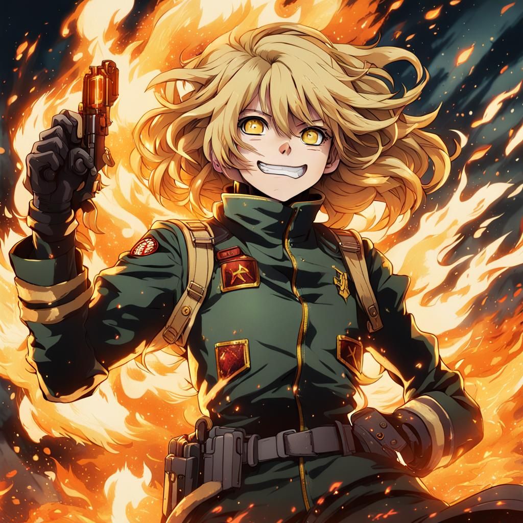 Tanya Von Degurechaff: Heroic Flames in Digital Art