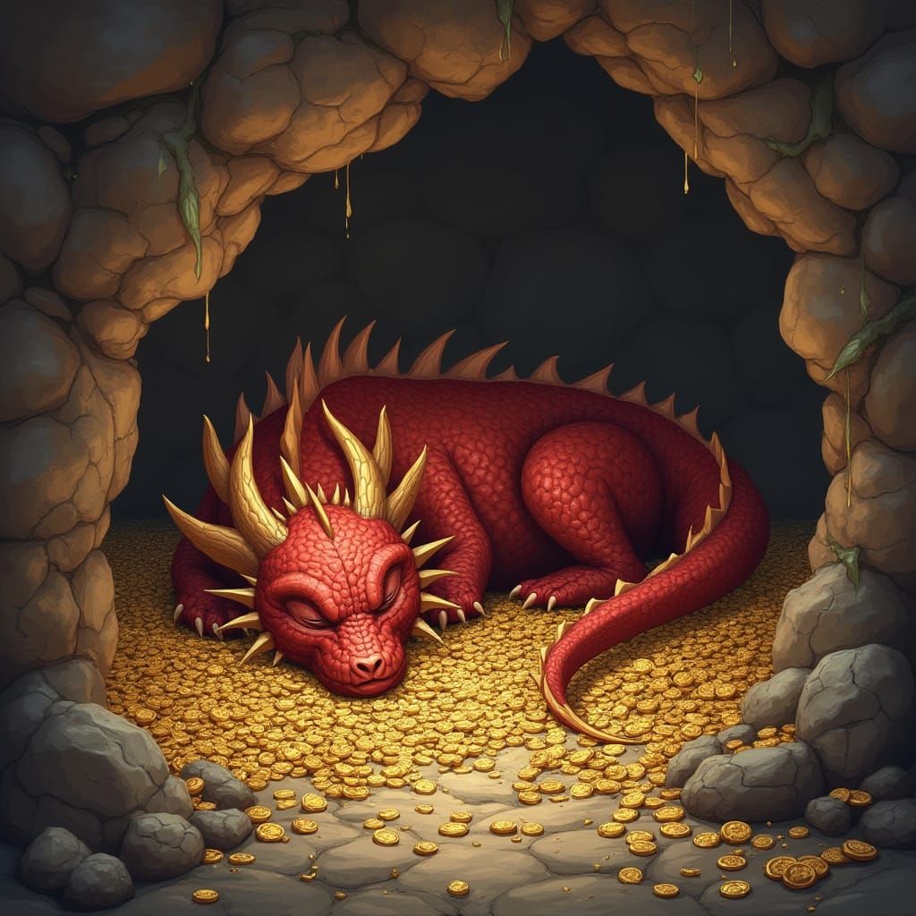 Red Dragon Sleeps on Treasure Hoard