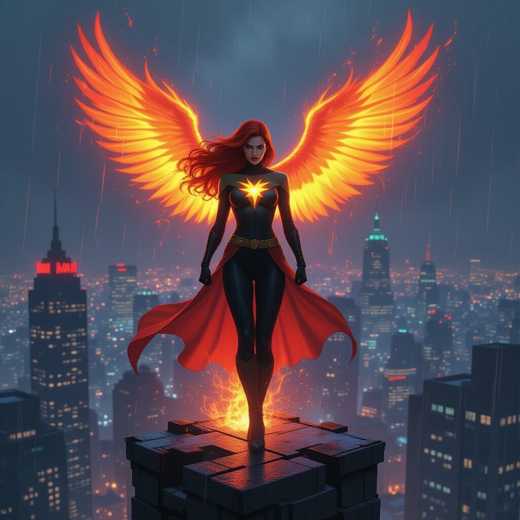 Phoenix Jean Grey Triumphant Over Neon City