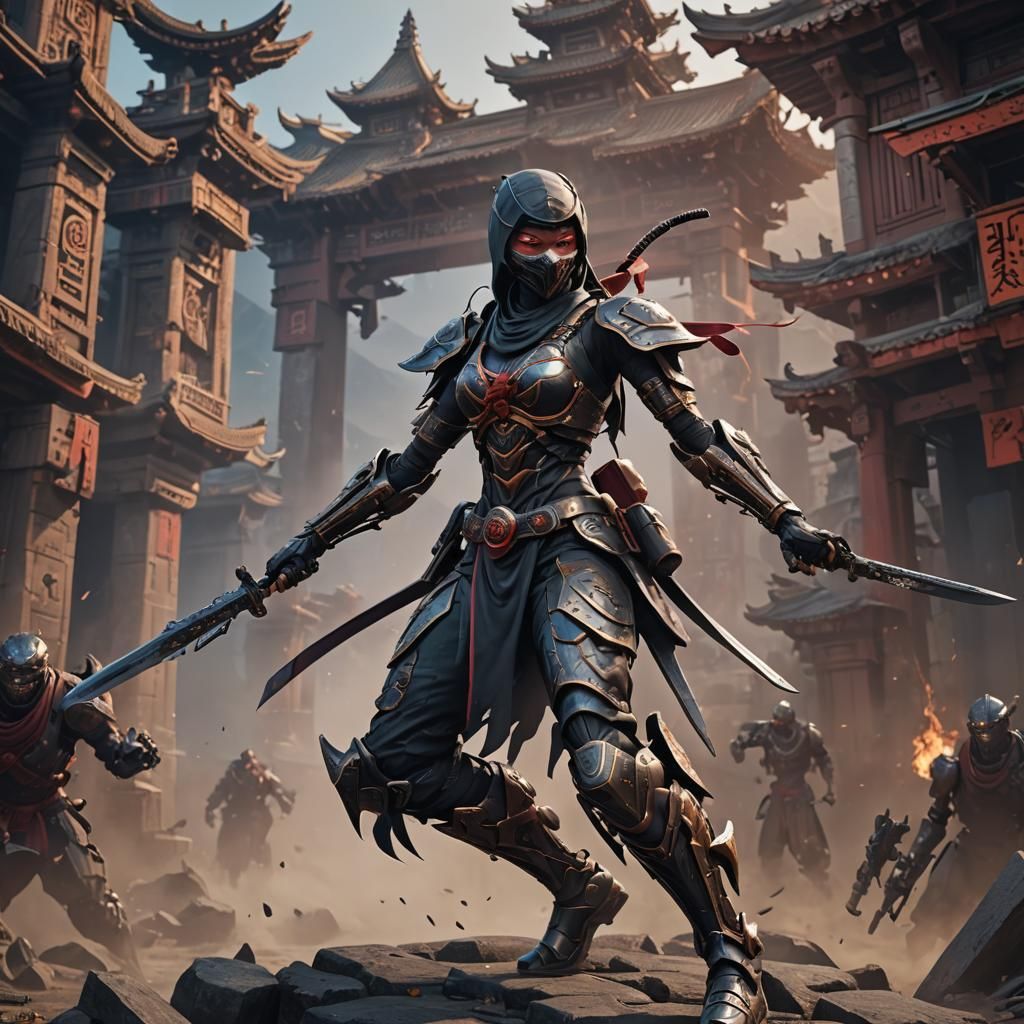 Ninja's Surprise Attack on Evil Robot