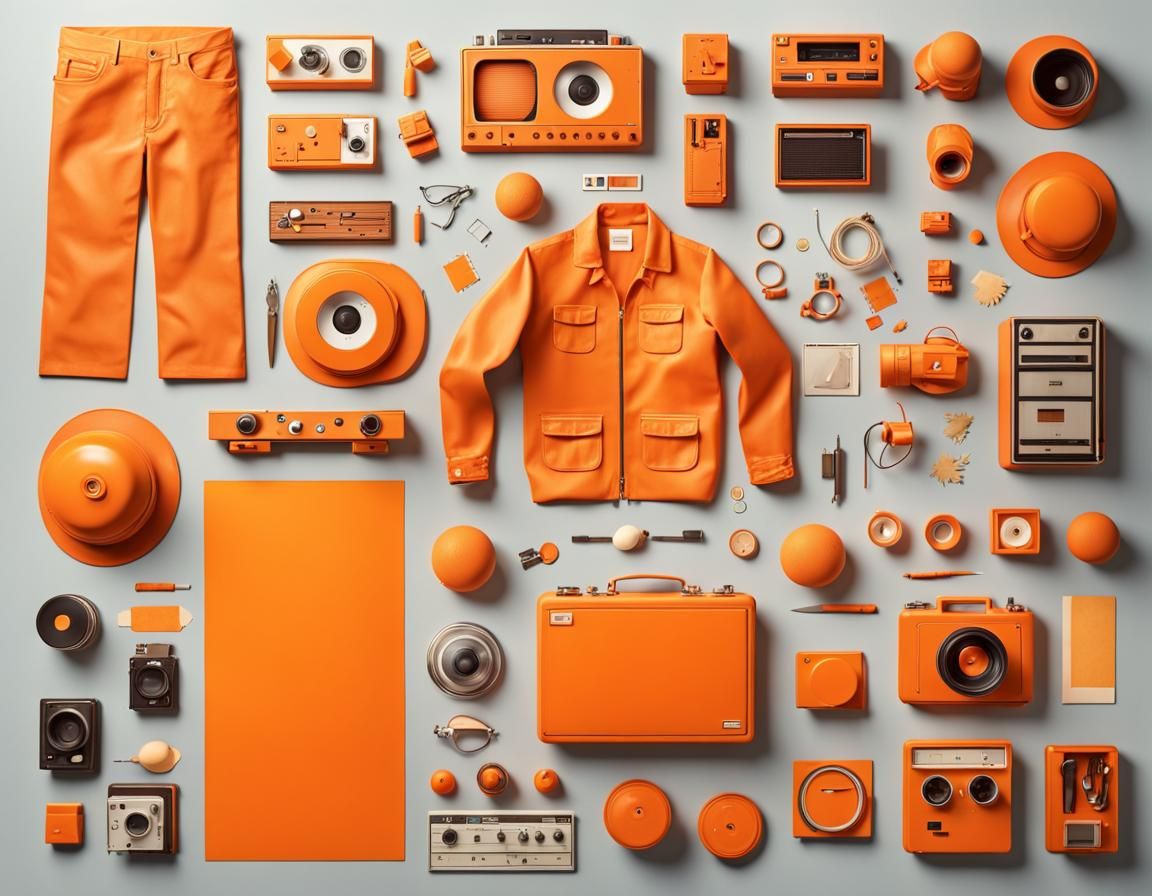 Knolling of Orange 70s Objects: Retro Design