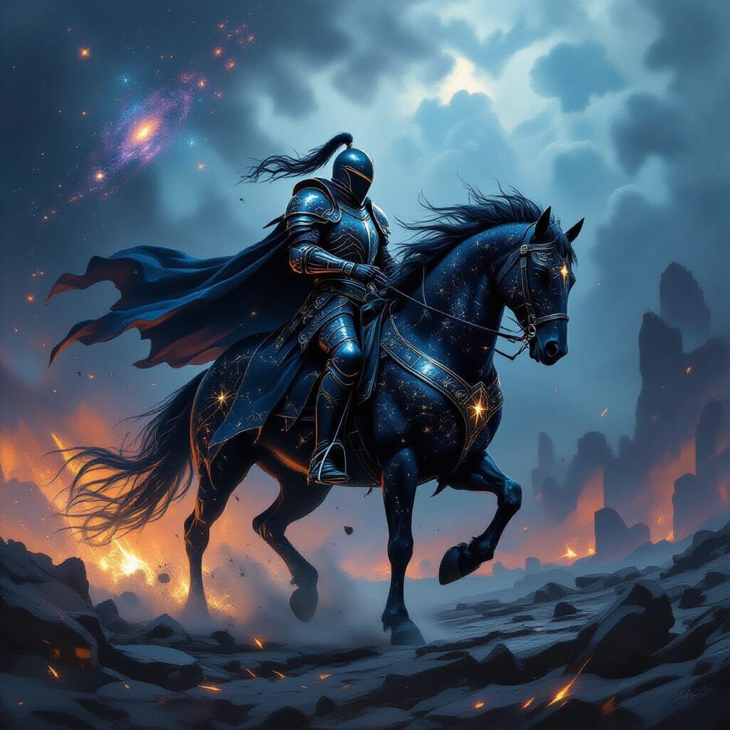 Knight on Celestial Steed in Shattered Galaxy Storm