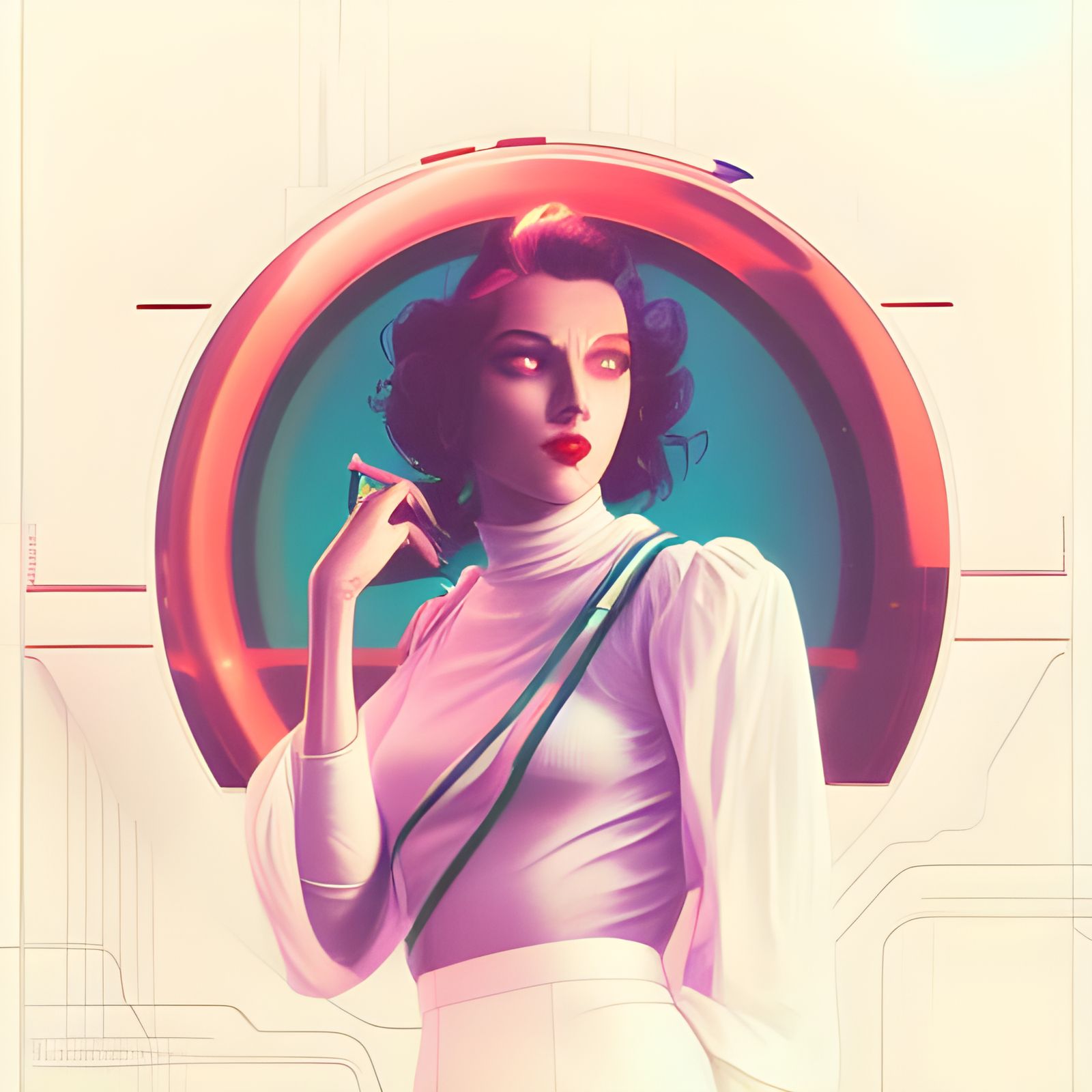 Vaporwave Woman in Retro-Futuristic Neon Portrait