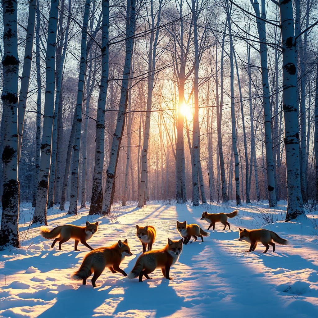 Birch Trees in Winter Wonderland with Radiant Reflections an...