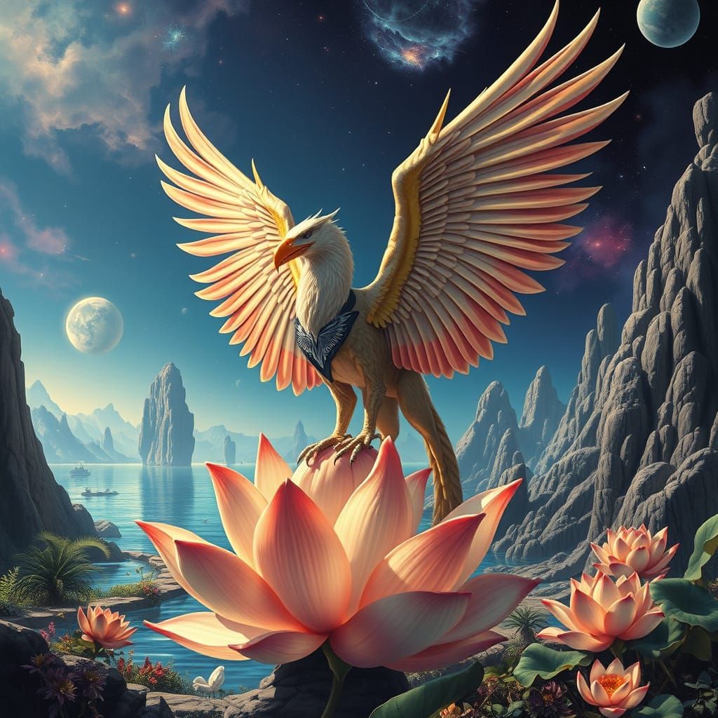 Griffin on Lotus in Alien Oasis