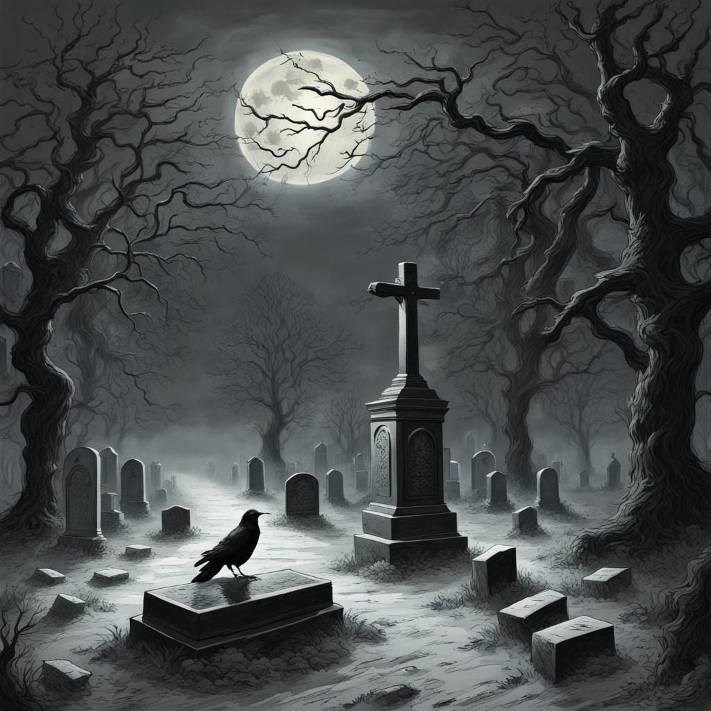 Spooky Graveyard with Ghost in Horror Style