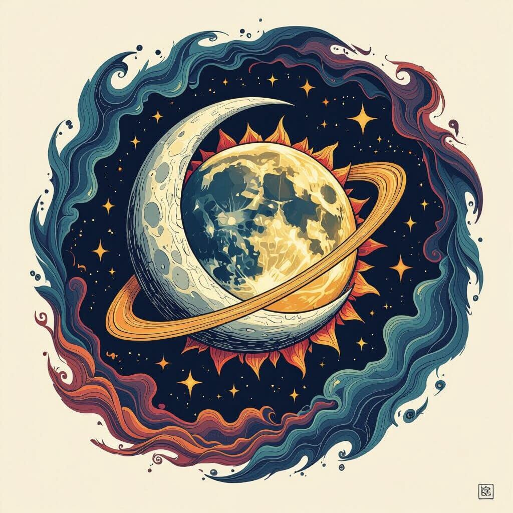 Intertwined Moon and Sun Cosmic Art