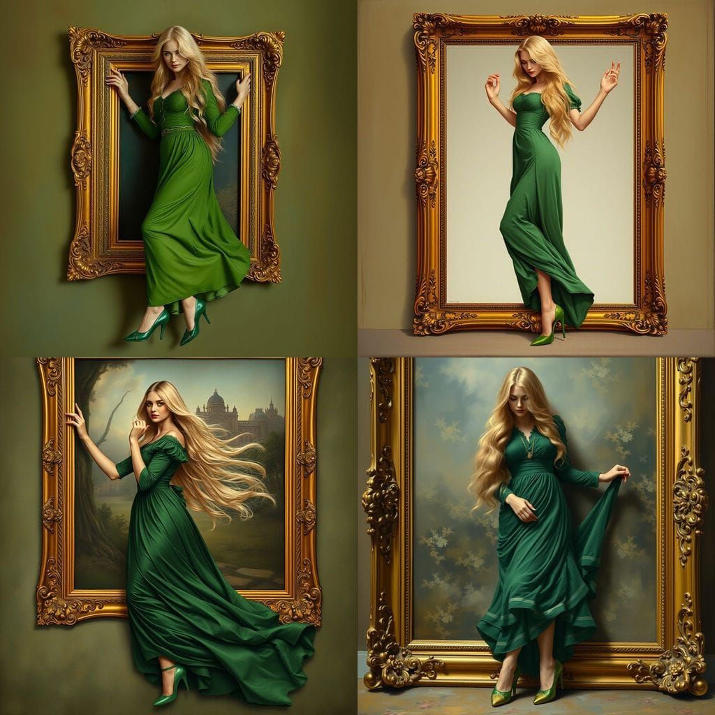 Woman Steps Out of Painting in Victorian Dress