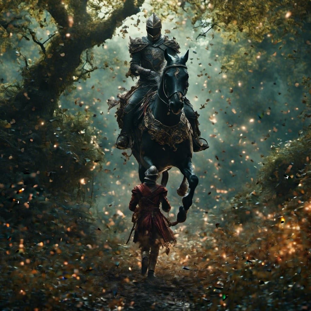 Knight Pursuing Love in Detailed Matte Painting