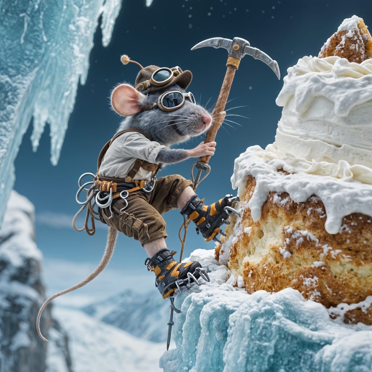 Mouse Climbs Iced Cake Mountain in Tyrolian Style