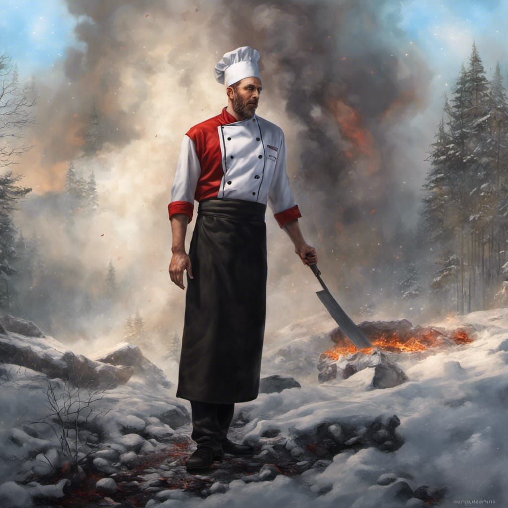 Hyperrealistic Chef Surrounded by Flames