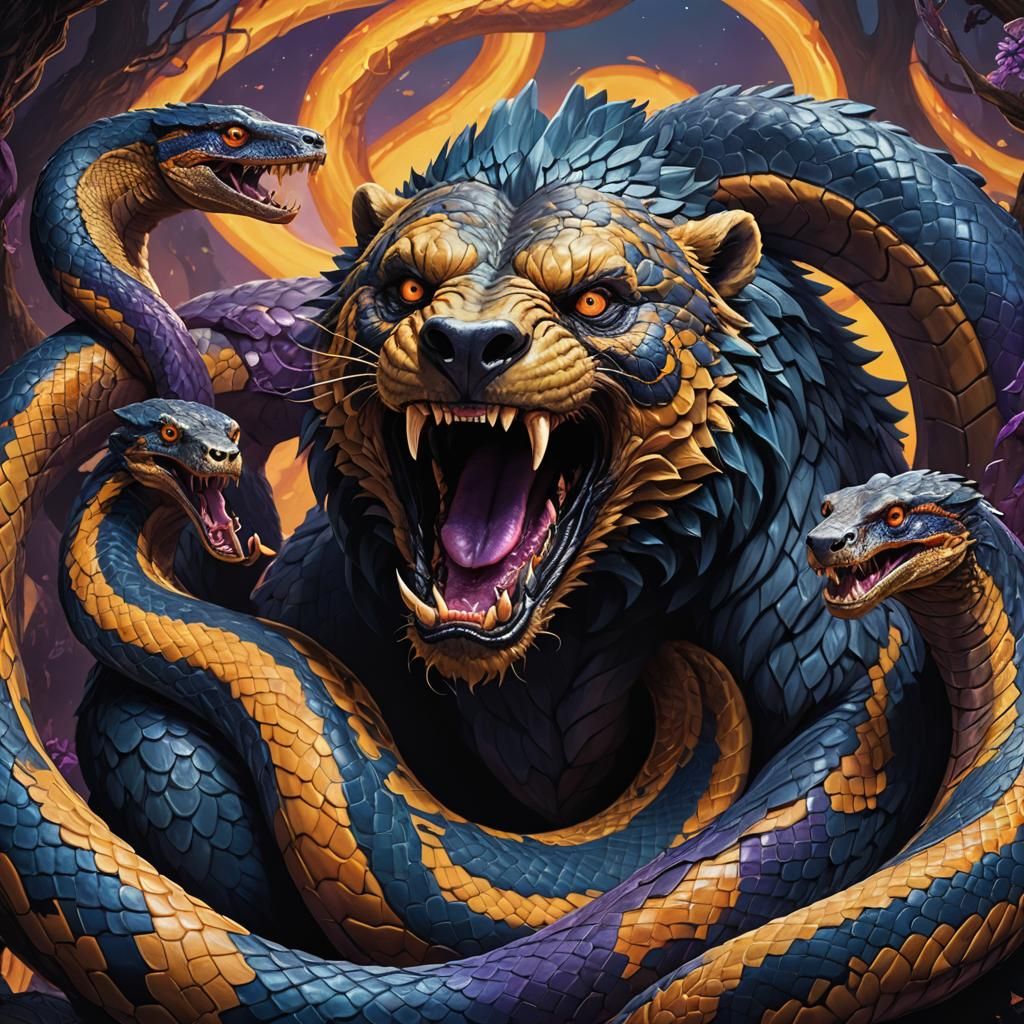 Three-Headed Bear-Snake Hybrid Concept Art