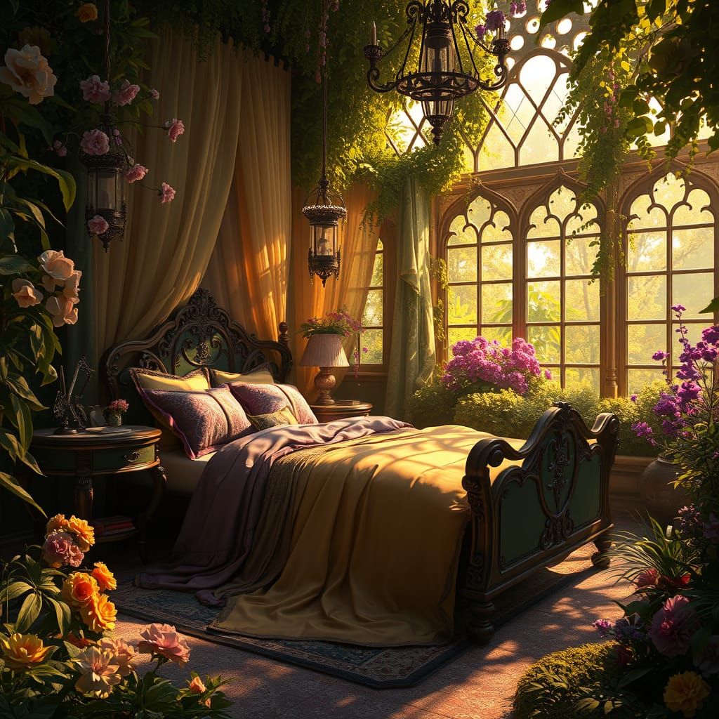 Victorian Bedroom in Lush Garden Setting
