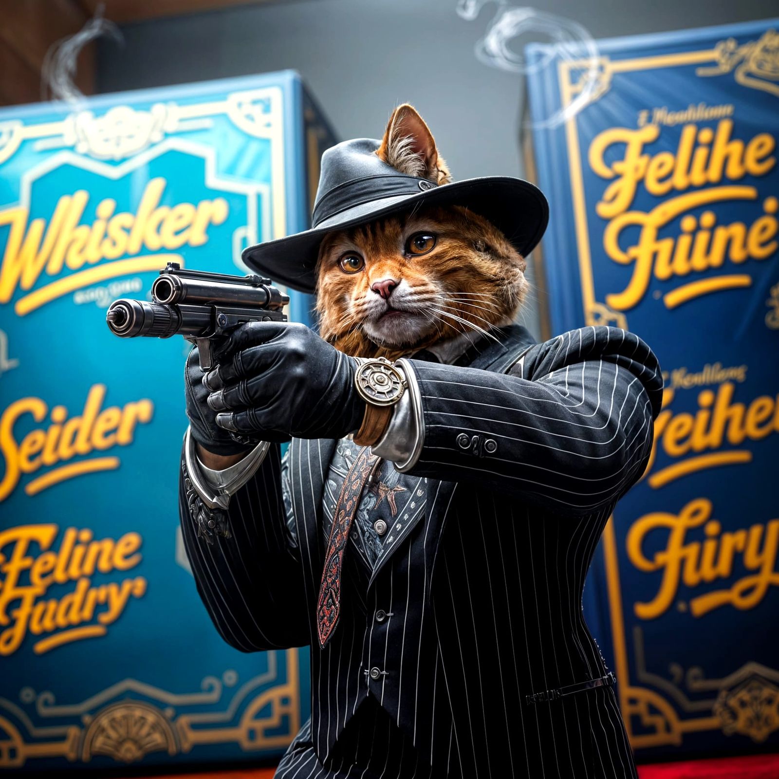 Gangster Feline in a 1920s-30s Attire with Art Deco Accents