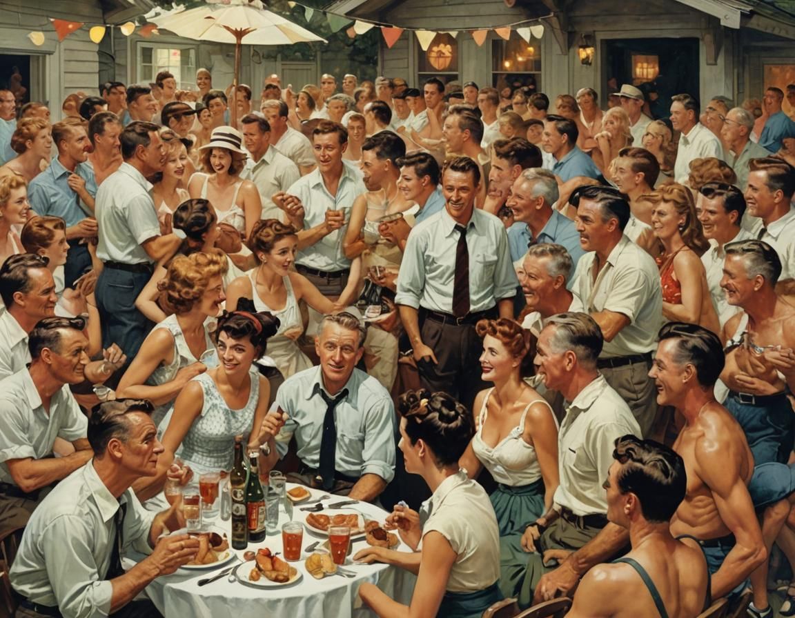 Crowded Summer Beach Party Scene