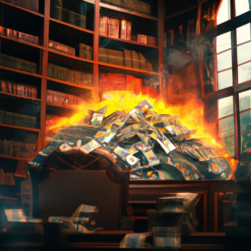 Money on Fire in Library: Digital Matte Painting