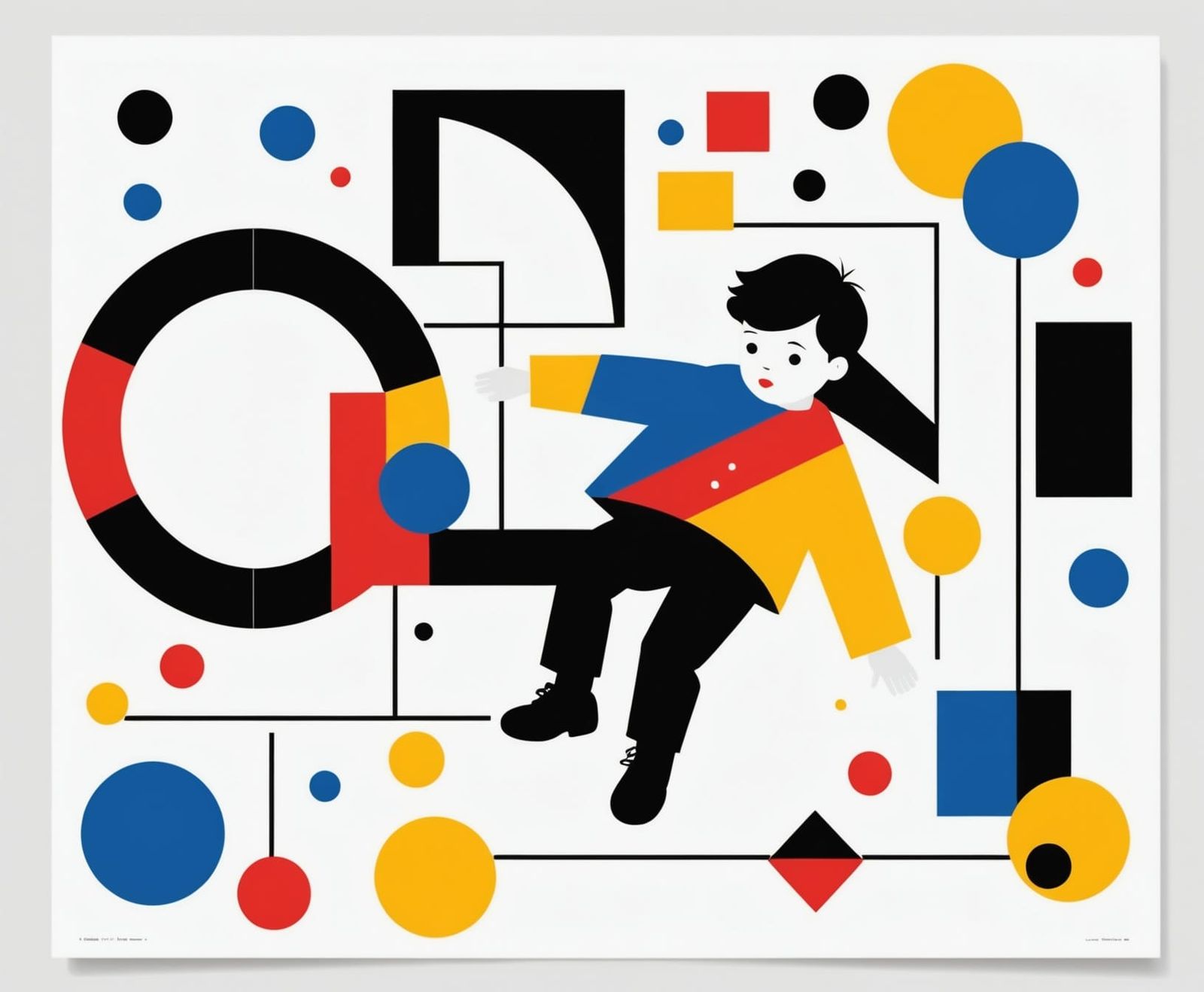 Bauhaus Poster Art: Boy Plays with Geometric Shapes