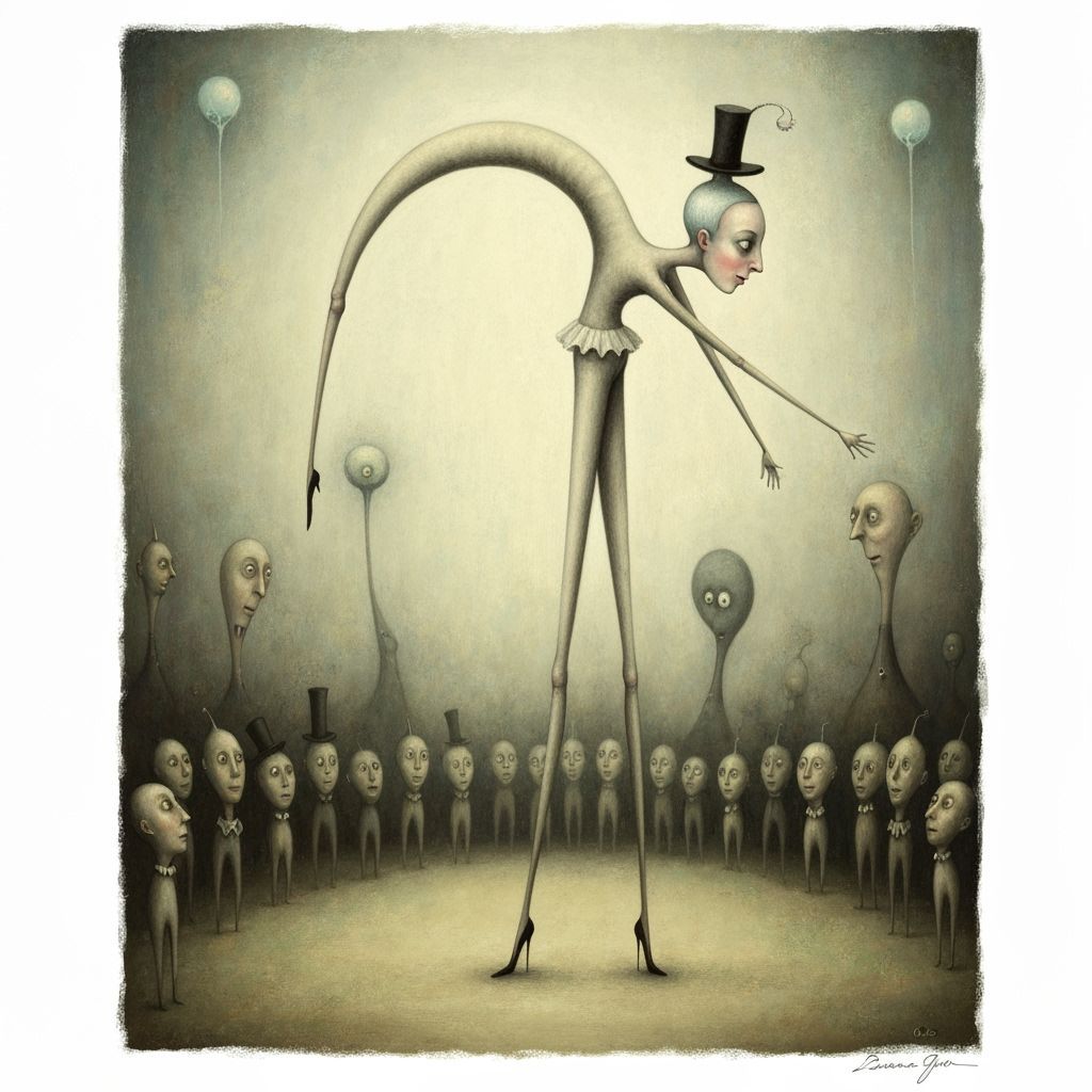 Surreal Circus Contortionist with Strange Audience