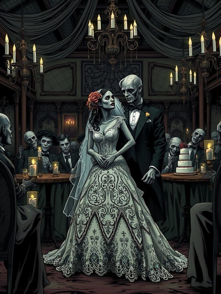 Zombie Wedding Reception in Tim Burton Style