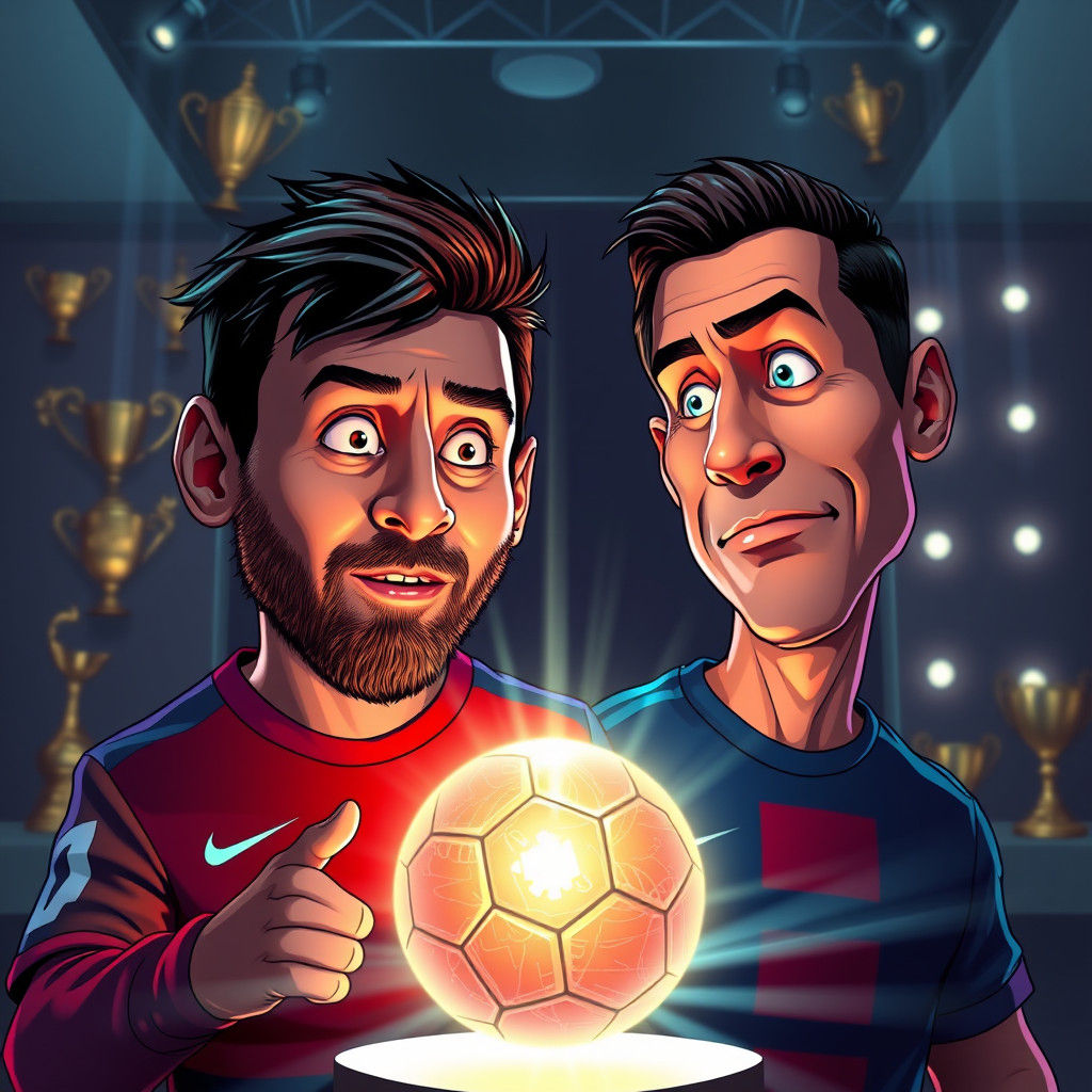 Messi and Ronaldo Caricature in Football Museum