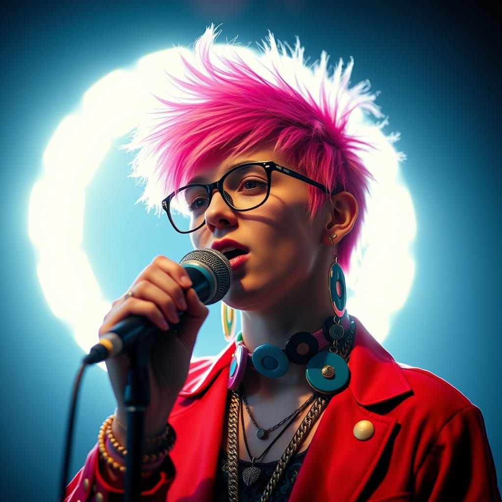 Vibrant Teenage Singer Performs with Funky Style