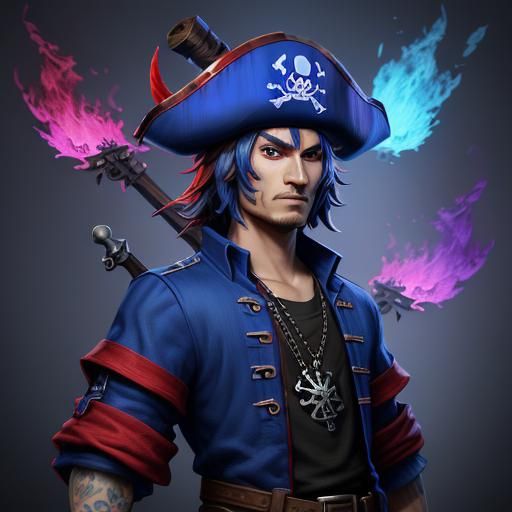 Fiery Roblox Pirate Character in Detailed Matte Painting