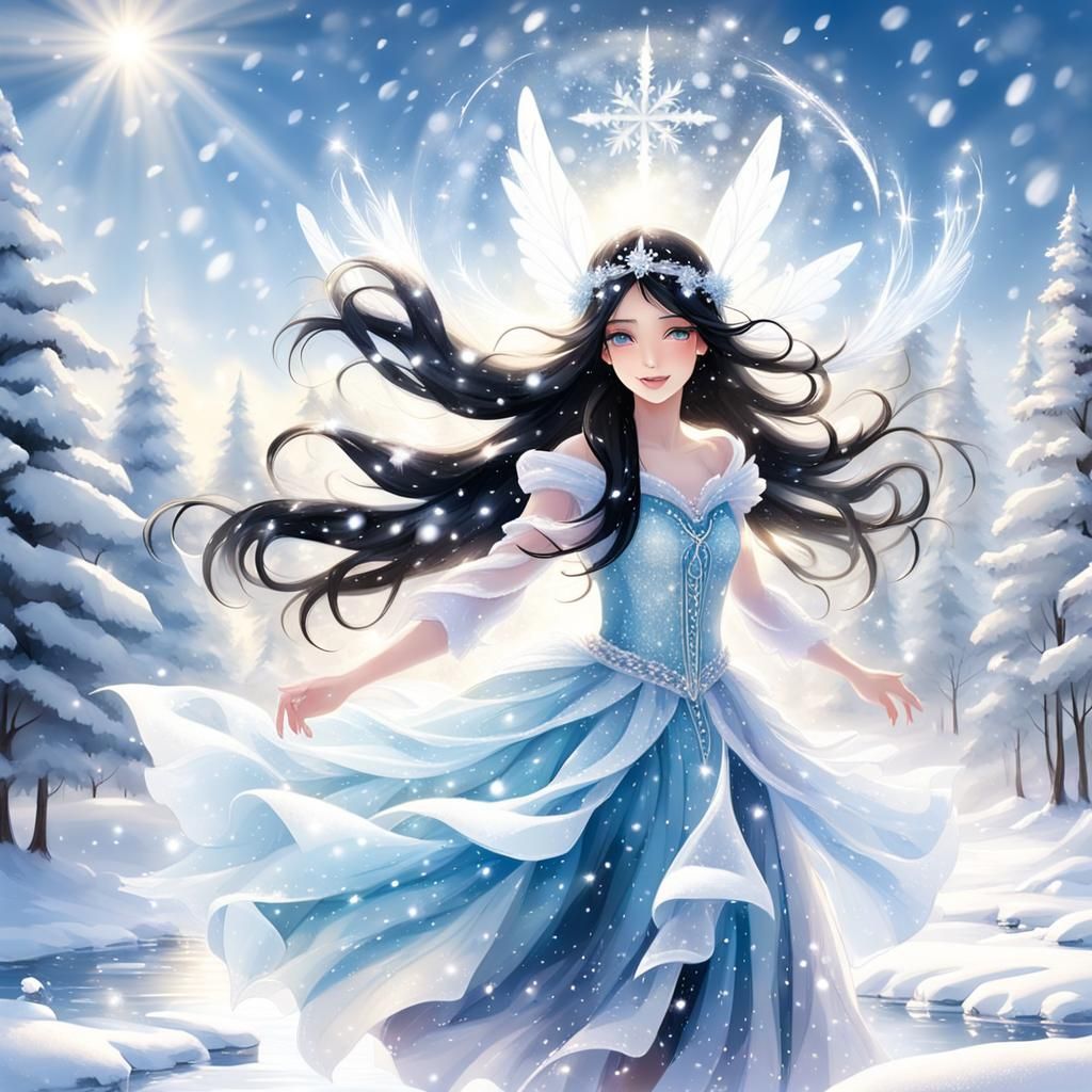 Joyful Snow Fairy Ice Skating on Frozen Pond