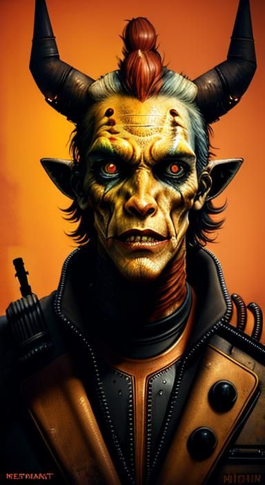 Cyborg Giraffe Minotaur in Dark Cyberpunk Dystopia
